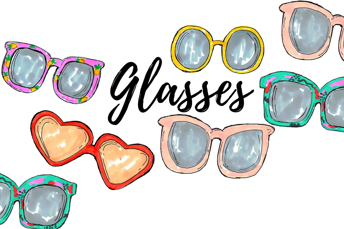Handdrawn Summer Sunglasses Clipart in Illustrations - product preview 8