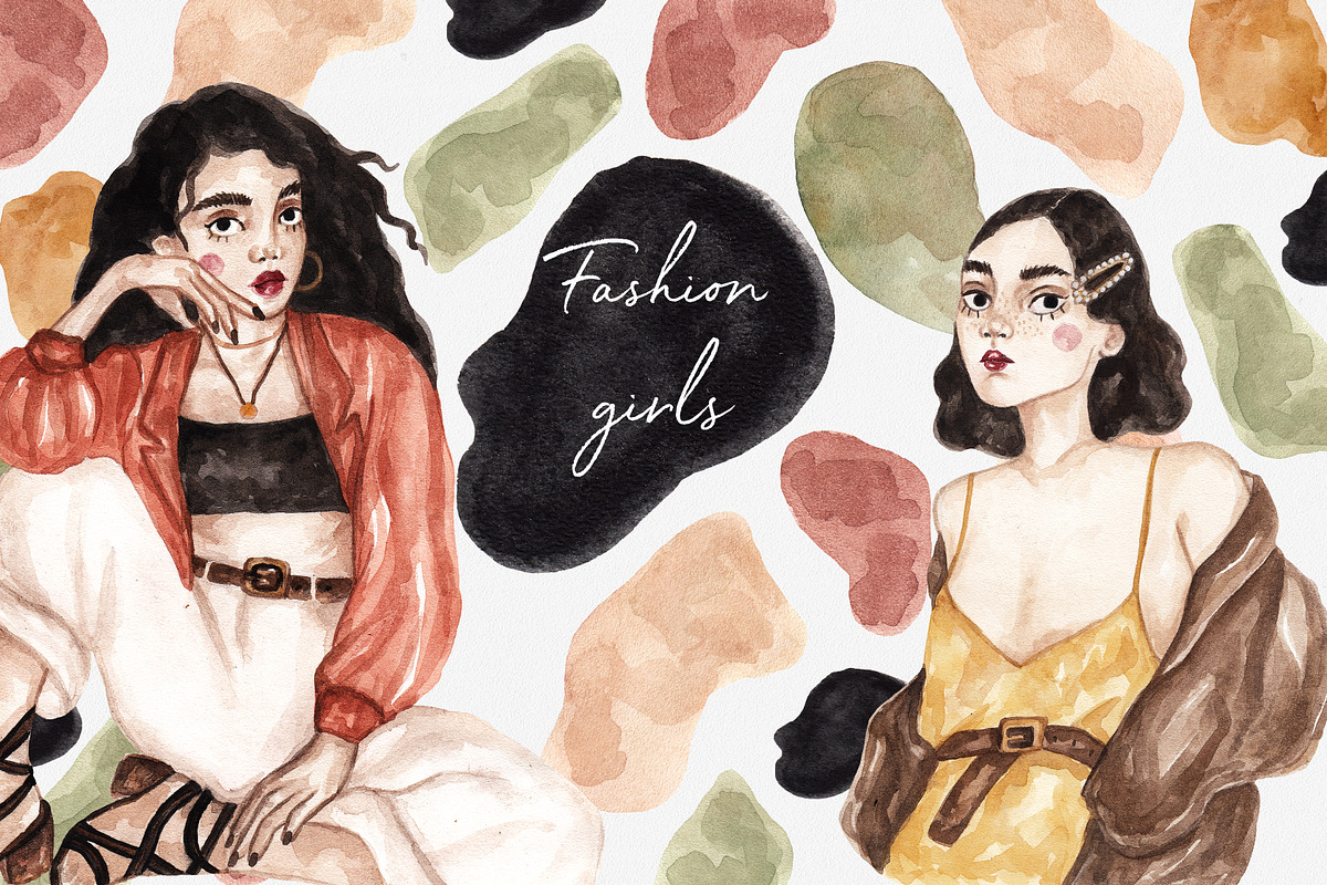 Watercolor Fashion Girls in Illustrations - product preview 8