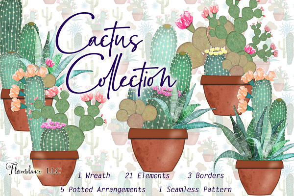 Watercolor Cactus Clipart Set