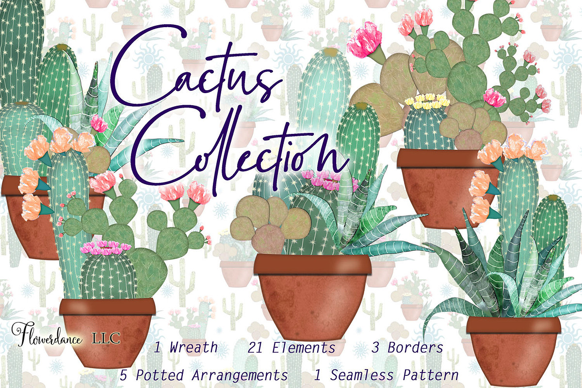 Watercolor Cactus Clipart Set in Illustrations - product preview 8