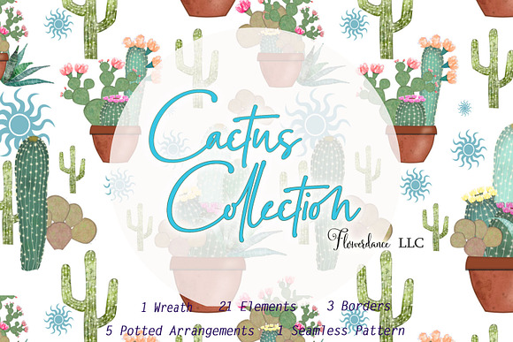 Watercolor Cactus Clipart Set in Illustrations - product preview 3