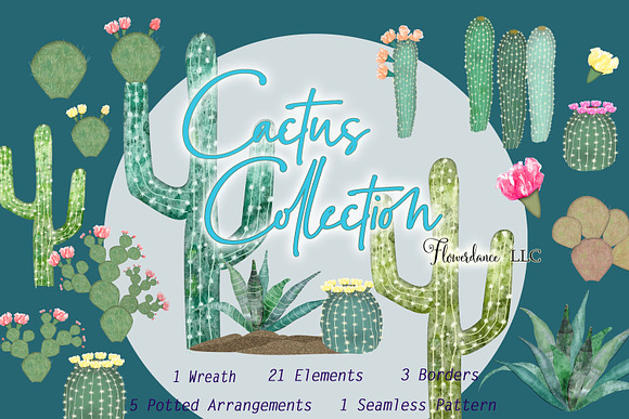 Watercolor Cactus Clipart Set in Illustrations - product preview 4