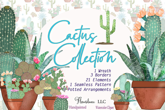 Watercolor Cactus Clipart Set in Illustrations - product preview 5