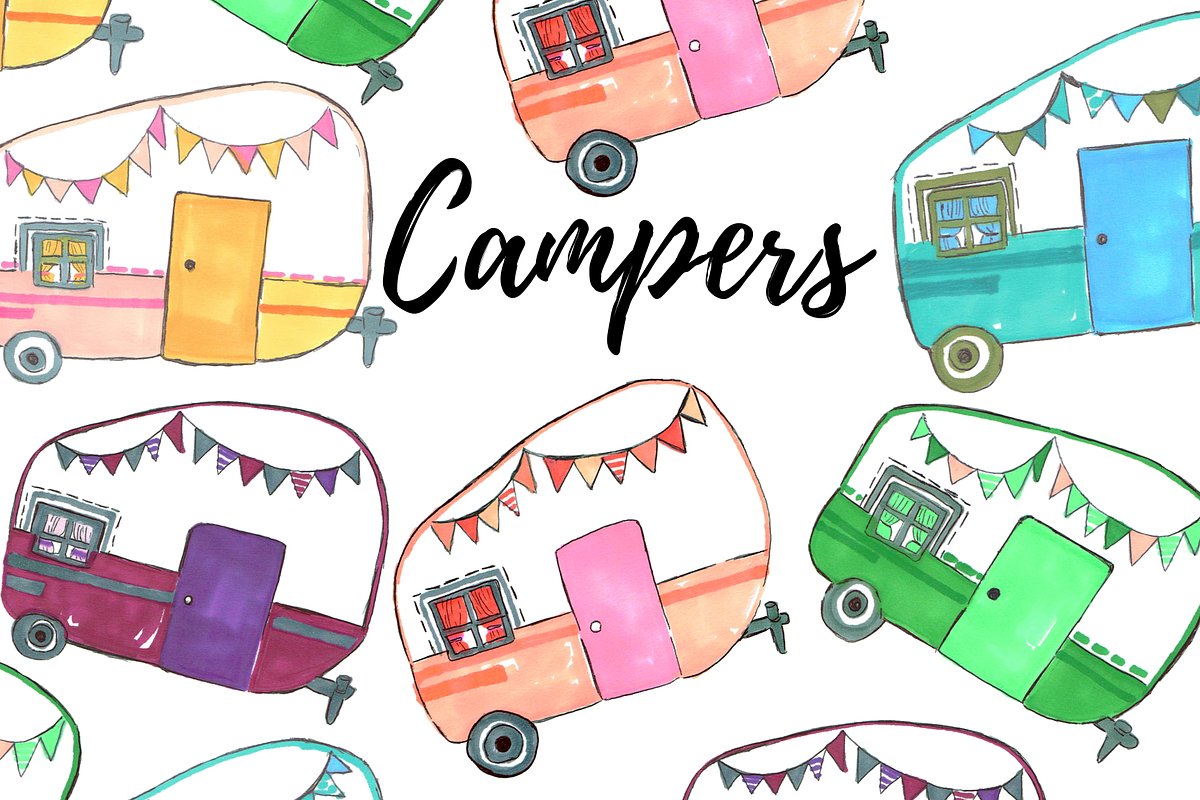 Watercolor Camper Clipart in Illustrations - product preview 8