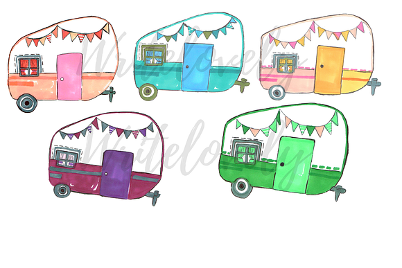 Watercolor Camper Clipart in Illustrations - product preview 1