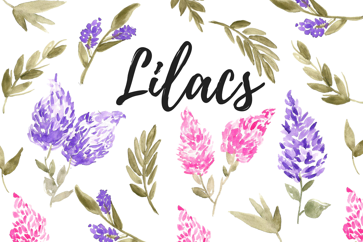 watercolor lilac floral clipart in Illustrations - product preview 8