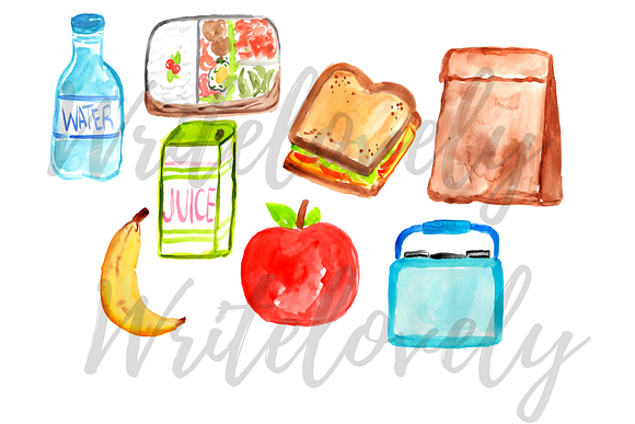 Watercolor lunch clipart in Illustrations - product preview 1