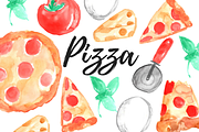 Watercolor Pizza Clipart