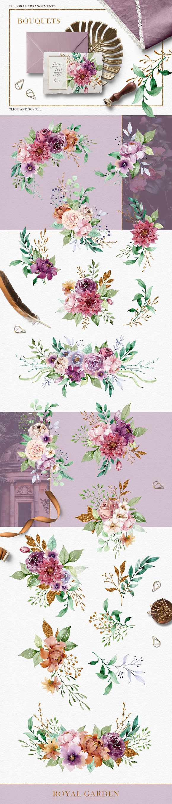 Royal garden - watercolor and gold in Illustrations - product preview 1