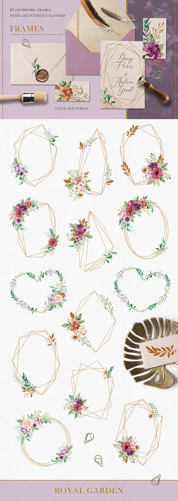 Royal garden - watercolor and gold in Illustrations - product preview 2