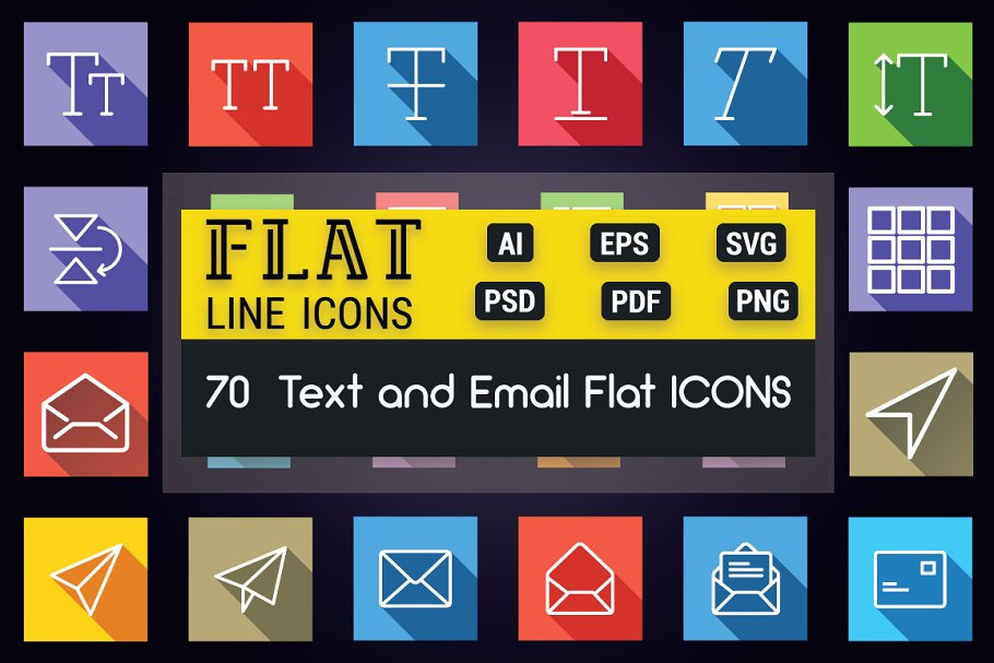 Text and Email Flat Line Icons