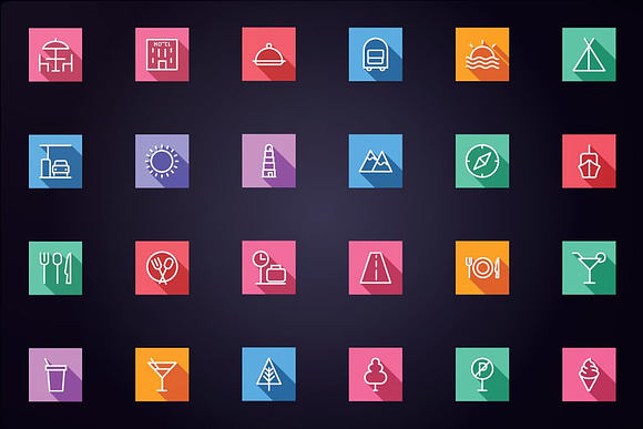 Travel and Tourism Flat Line Icons in Icons - product preview 3