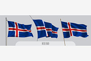 Set of Iceland waving flags vector