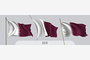 Set of Qatar waving flags vector
