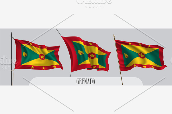 Set of Grenada waving flags vector