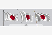 Set of Japan waving flags vector