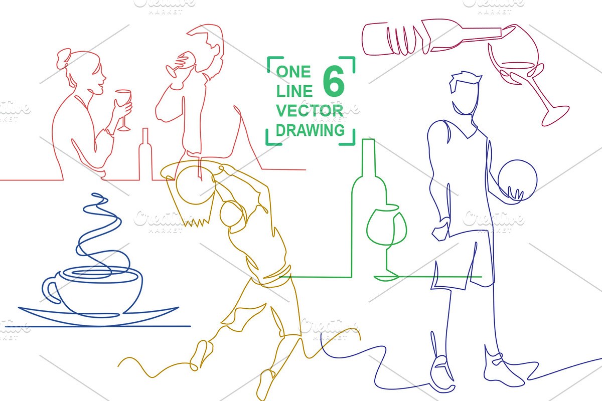 6 one line drawing set in Illustrations - product preview 8