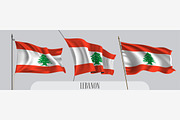 Set of Lebanon waving flags vector