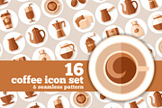Coffee icons in flat style