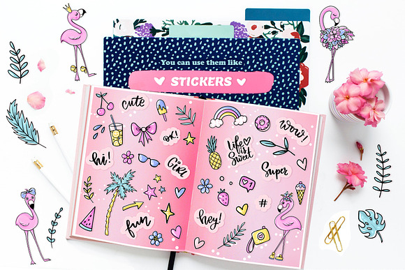 Flamingos, summer, stickers! in Illustrations - product preview 2