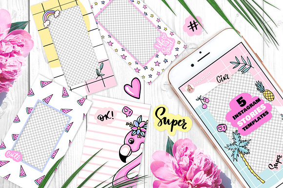 Flamingos, summer, stickers! in Illustrations - product preview 3