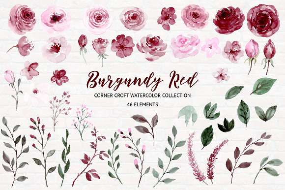 Watercolor Collection Burgundy Red in Illustrations - product preview 1
