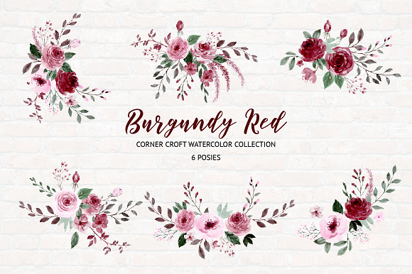 Watercolor Collection Burgundy Red in Illustrations - product preview 3