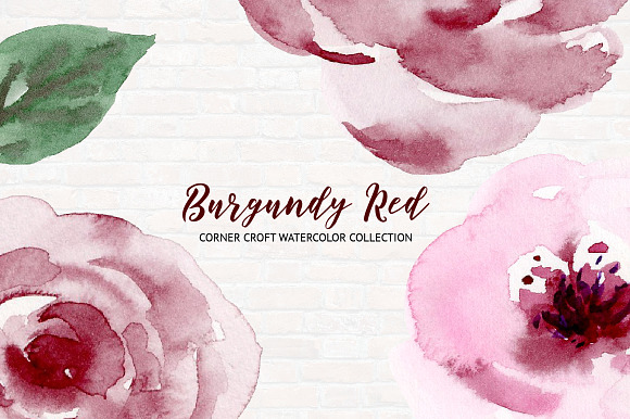 Watercolor Collection Burgundy Red in Illustrations - product preview 5