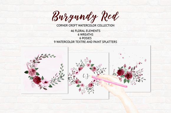 Watercolor Collection Burgundy Red in Illustrations - product preview 6