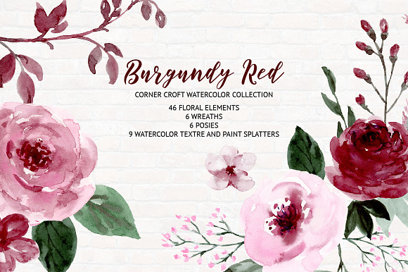 Watercolor Collection Burgundy Red in Illustrations - product preview 8