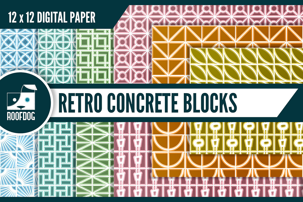 Retro concrete block digital paper in Patterns - product preview 8