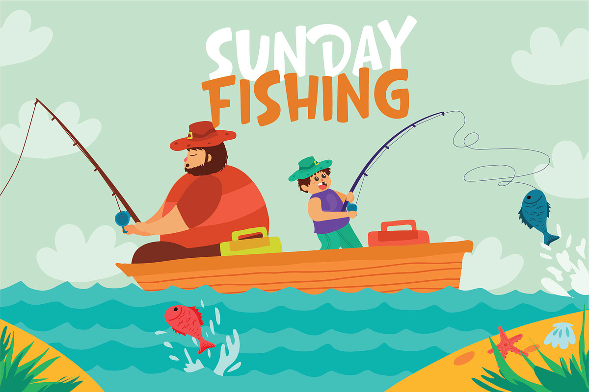 Sunday Fishing - Vector Illustration in Illustrations - product preview 8