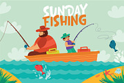 Sunday Fishing - Vector Illustration