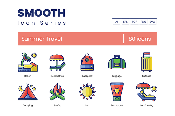 80 Summer Travel Icons | Smooth