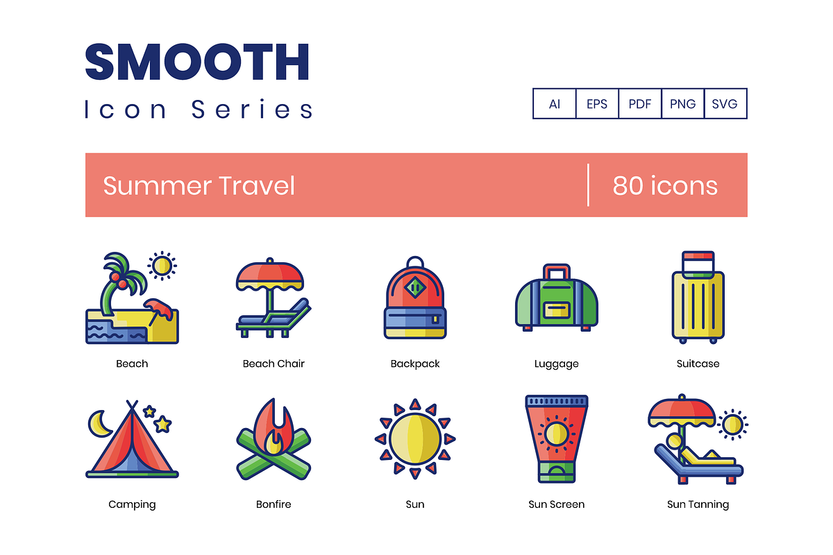 80 Summer Travel Icons | Smooth in Icons - product preview 8