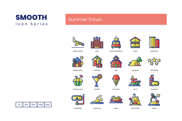 80 Summer Travel Icons | Smooth in Icons - product preview 1