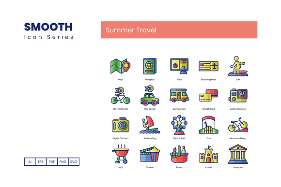 80 Summer Travel Icons | Smooth in Icons - product preview 2