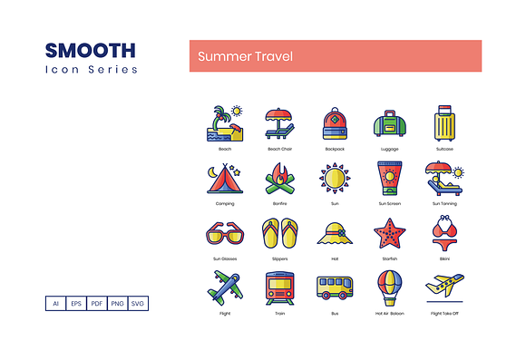 80 Summer Travel Icons | Smooth in Icons - product preview 3