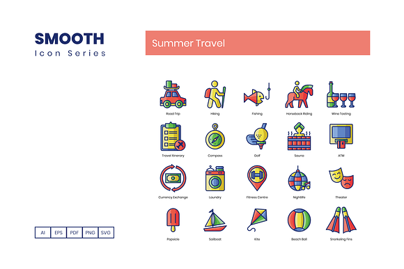 80 Summer Travel Icons | Smooth in Icons - product preview 4