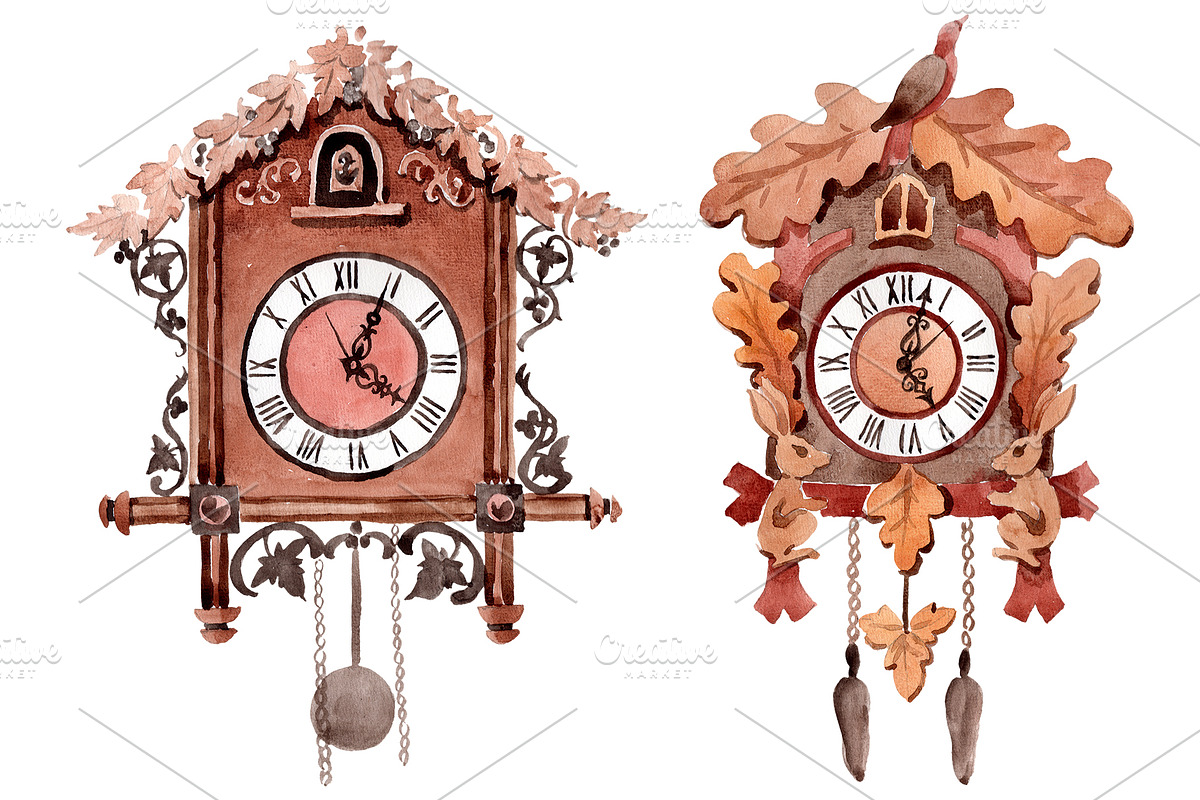 Vintage wall clock watercolor png in Illustrations - product preview 8