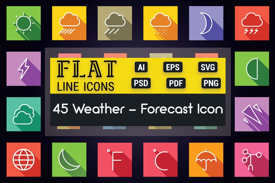 Weather and Forecast Flat Line Icons
