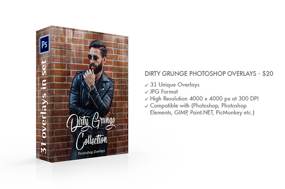Dirty Grunge Photoshop Overlays in Add-Ons - product preview 1