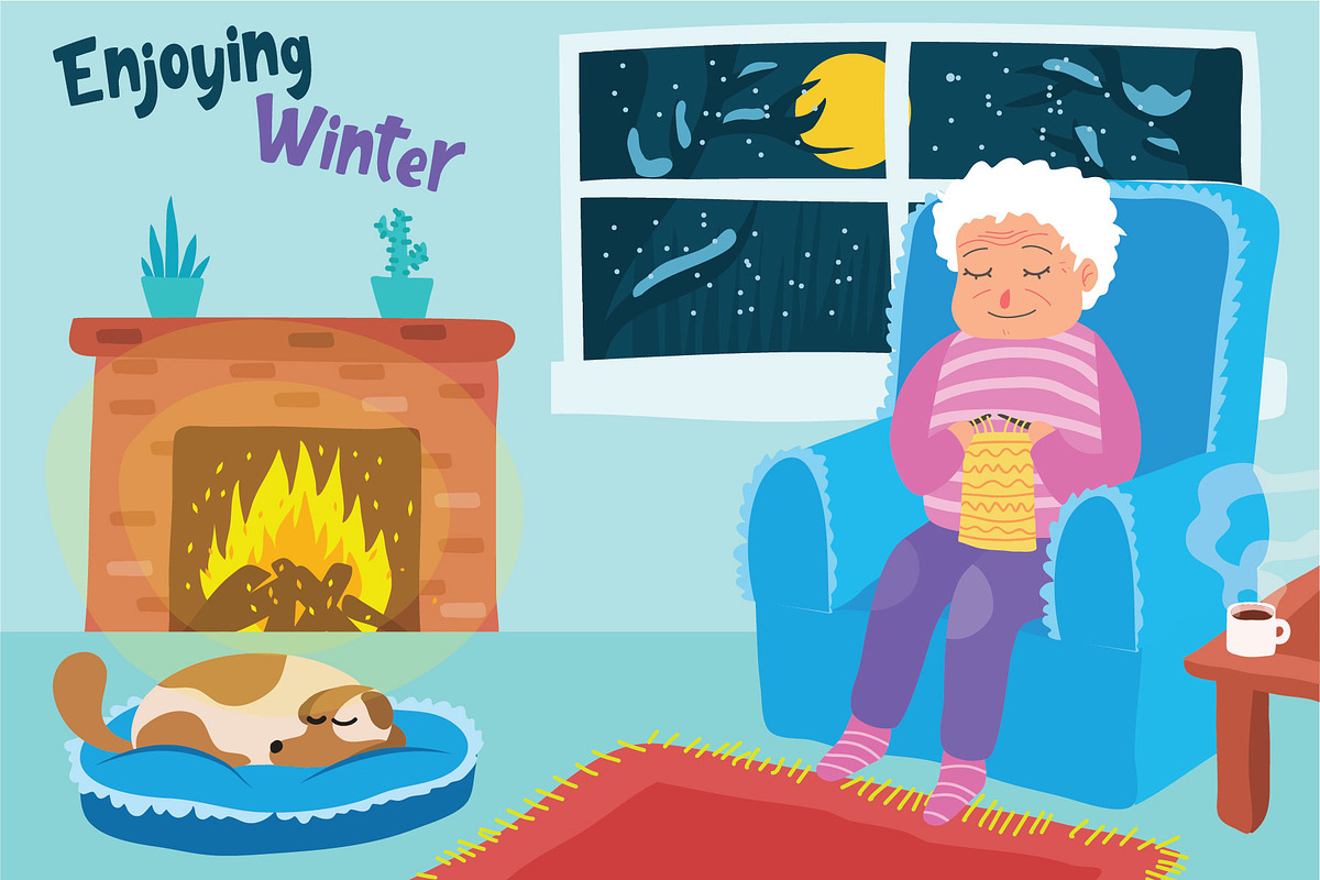Grandma Knitting - Illustration in Illustrations - product preview 8