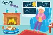 Grandma Knitting - Illustration