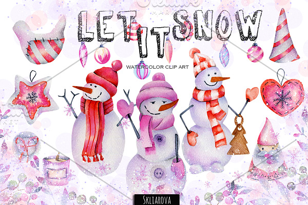 Let it snow. Watercolor collection.