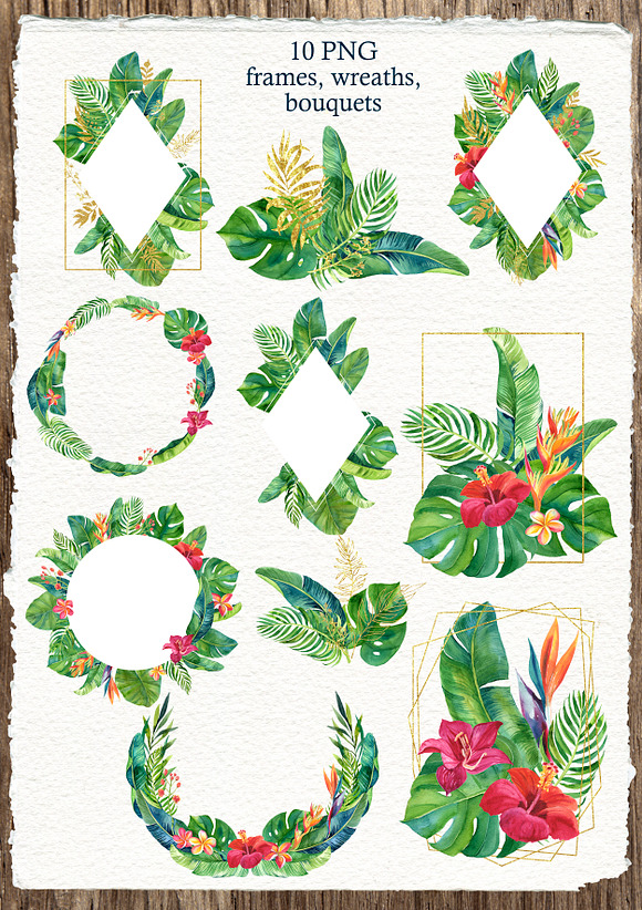 Tropic leaves&flowers Watercolor set in Illustrations - product preview 2