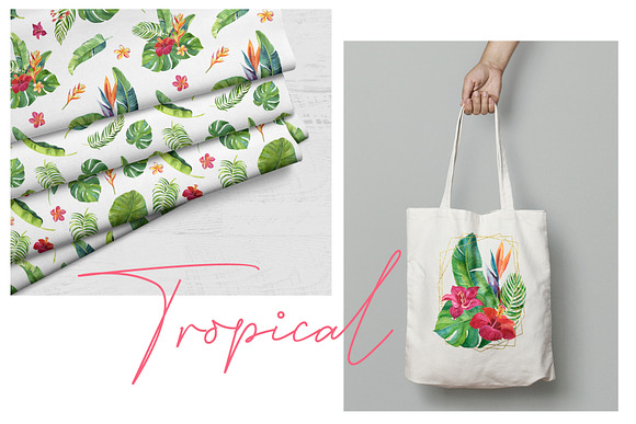Tropic leaves&flowers Watercolor set in Illustrations - product preview 7