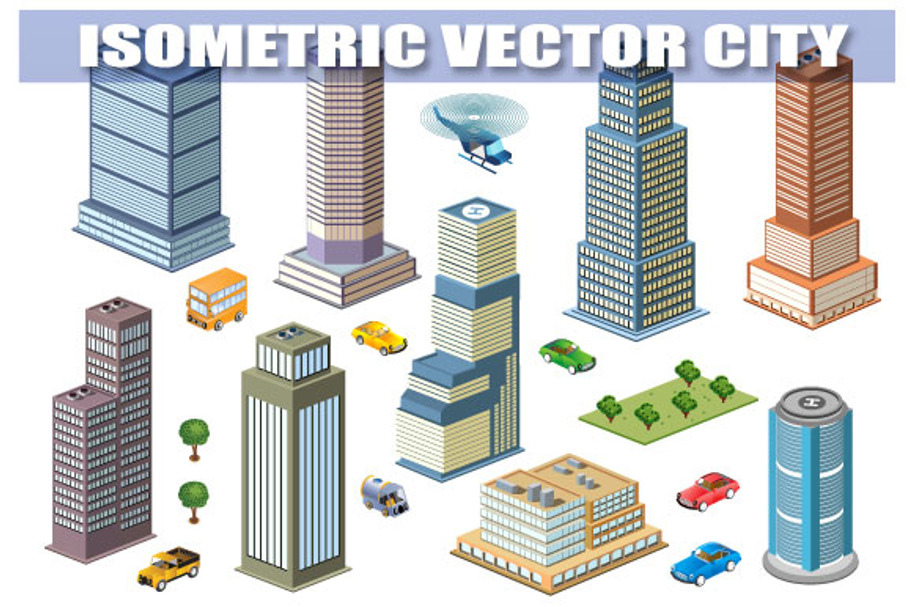 Isometric set of skyscrapers in Graphics - product preview 8