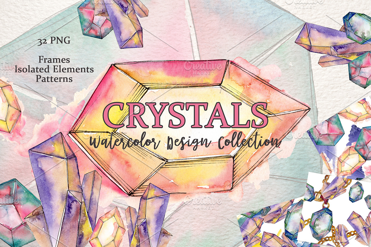 Platinum crystals watercolor png in Illustrations - product preview 8