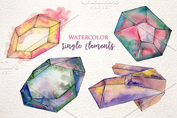 Platinum crystals watercolor png in Illustrations - product preview 6